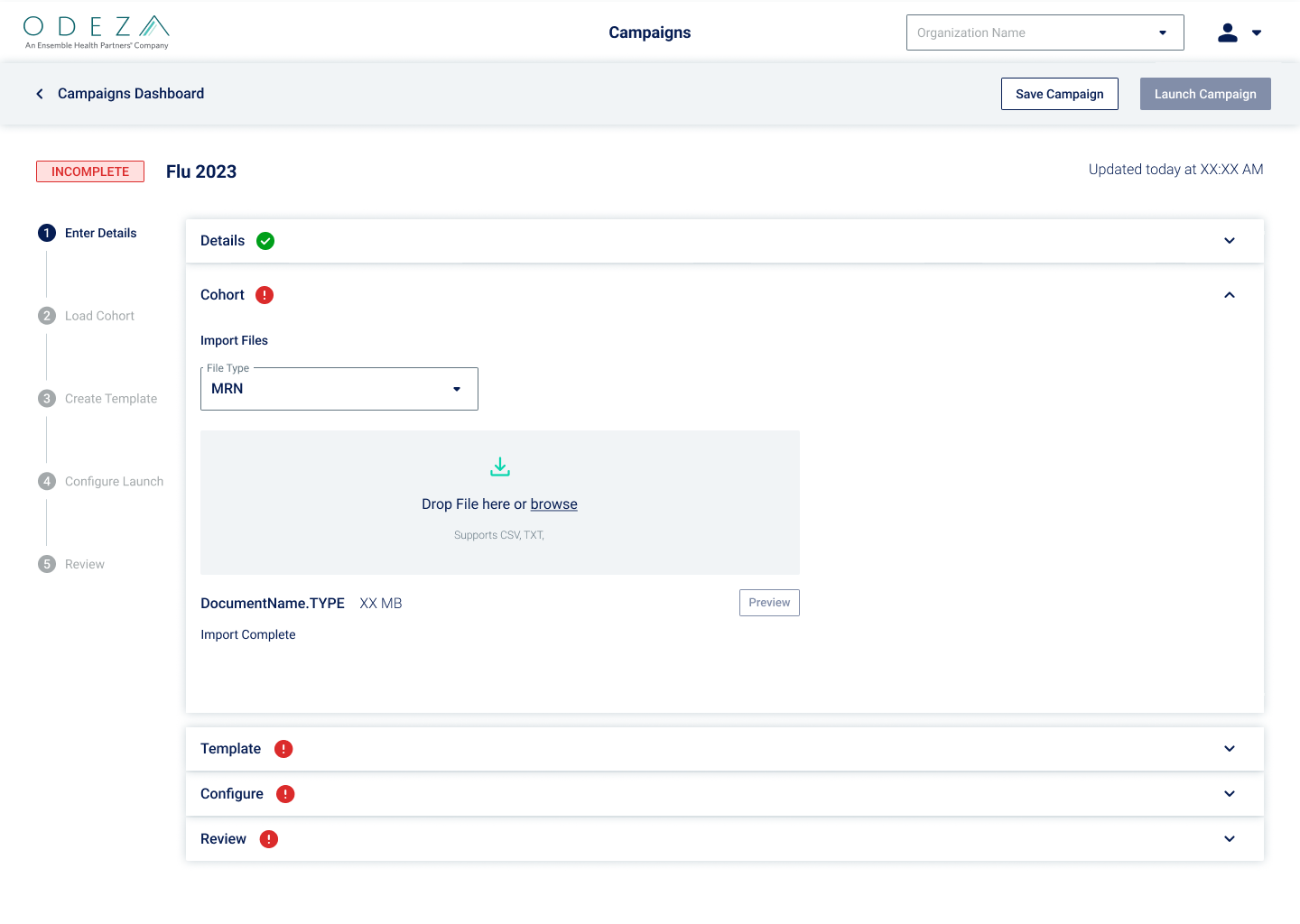 Campaigns high-fidelity desktop screen