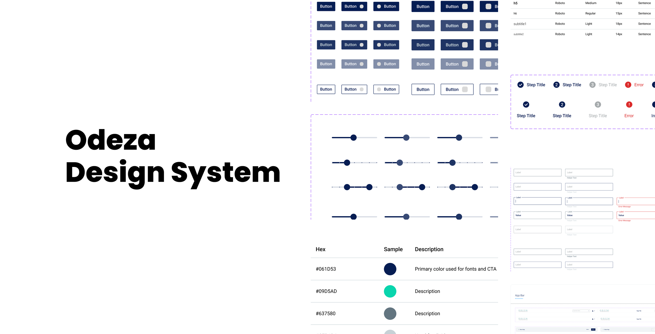 Odeza design system board showing components and foundations