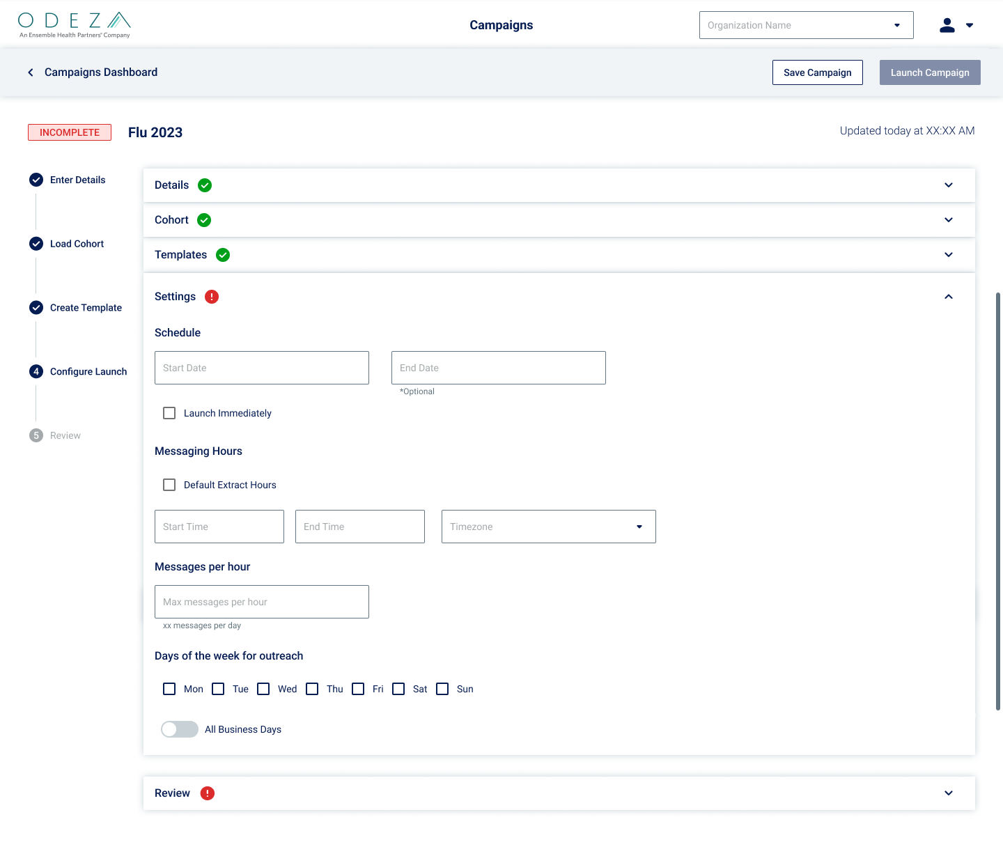 Campaigns configure step empty state